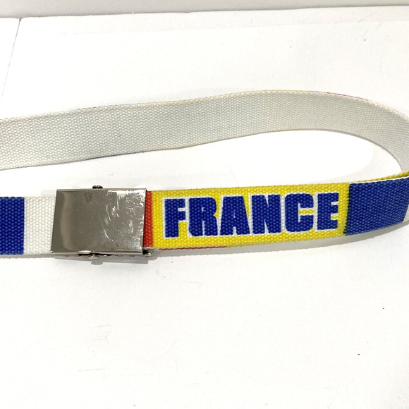 FRANCE woven canvas casual belt unisex style silver slide buckle red blue yellow - Picture 6 of 6
